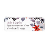 Étiquette Mariage floral rouge violet rose et gris (Devant)