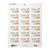 Étiquette Mariage floral rustique aquarelle (Feuille entière)