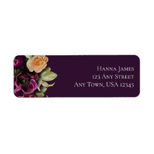 Étiquette Mariage Floral Violet foncé Adresse de retour