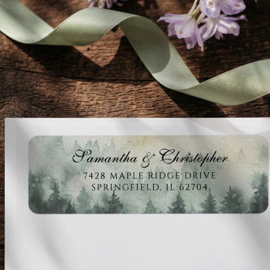 Étiquette Mariage forêt de pin aquarelle