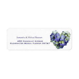 Étiquette Mariage Hydrangea en forme de coeur bleu personnal