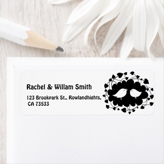 Étiquette Mariage Inséparables noir et blanc mignon (En situation)