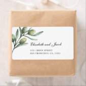 Étiquette Mariage italien. Oliviers feuille. Adresse verte (En situation)