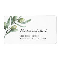 Mariage italien. Oliviers feuille. Adresse verte