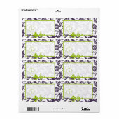 Étiquette Mariage Lapis Purple & Apple Green Damask Birds (Feuille entière)