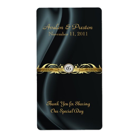 Étiquette Mariage Marquis Black Silk Gold Scroll (Devant)