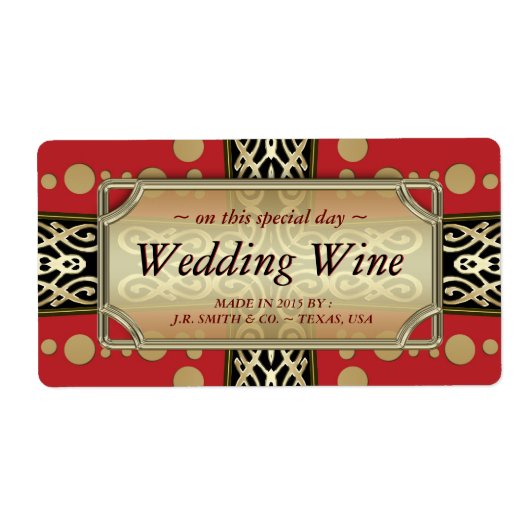 Étiquette Mariage médiéval moderne Red Gold WineLabels (Devant)