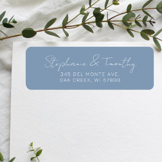 Étiquette Mariage Minimaliste Dusty Blue Adresse de retour