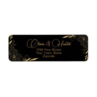 Étiquette Mariage moderne Black and Gold Floral