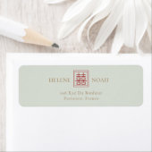 Étiquette Mariage moderne chinois Sage Olive Double Bonheur (En situation)