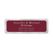 Étiquette Mariage Moderne Deep Burgundy Gris Argent (Devant)
