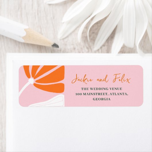 Étiquette Mariage moderne fleurs roses et orange (En situation)