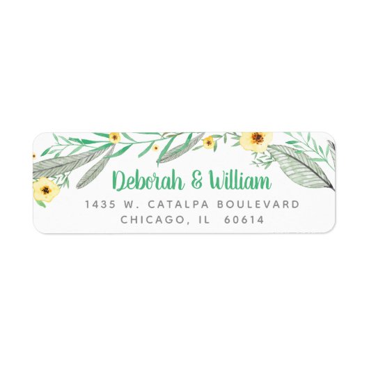 Étiquette Mariage moderne Floral Fleur vert feuille verte Wr (Devant)