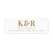 Étiquette Mariage Monogram Gold et White Adresse de retour (Devant)