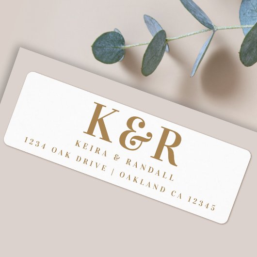 Étiquette Mariage Monogram Gold et White Adresse de retour