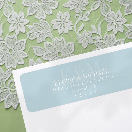 Étiquette Mariage Monogramme Citron Bleu Écriture Moderne