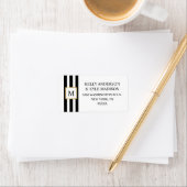 Étiquette Mariage Monogramme de trame or noir blanc rayures (En situation)
