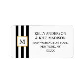 Étiquette Mariage Monogramme de trame or noir blanc rayures (Devant)