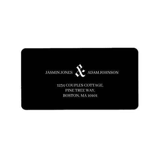 Étiquette Mariage Monogramme Éditorial Noir Moderne (Devant)