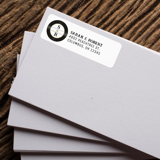 Étiquette Mariage Monogramme Vinyle Doré Paillettes Disque V