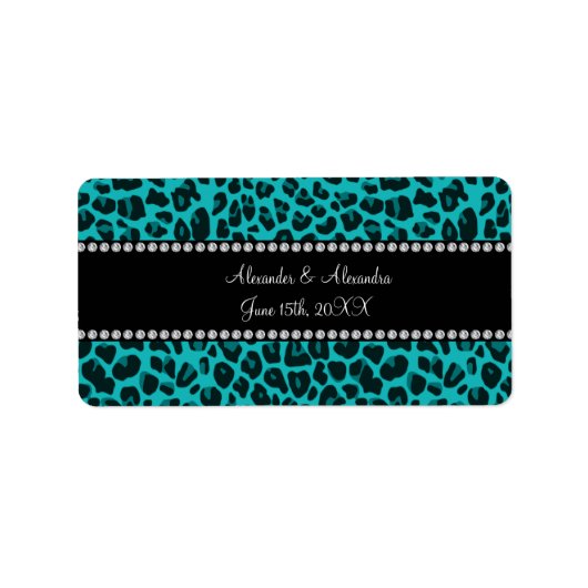 Étiquette Mariage motif léopard turquoise en faveur (Devant)