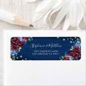 Étiquette Mariage Navy Blue Burgundy Floral Lights (En situation)