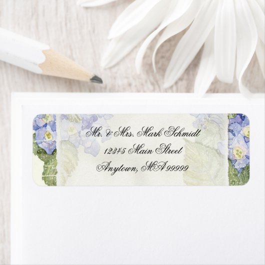 Étiquette Mariage officiel bleu Hydrangea Bracket Floral (En situation)