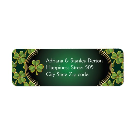 Étiquette Mariage or, vert irlandais trèfle et cadre (Devant)