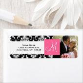 Étiquette Mariage photo Pink Black Damask Monogram (En situation)