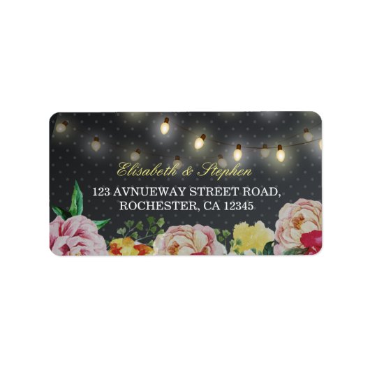 Étiquette Mariage Pois à cordes florales en noir blanc (Devant)