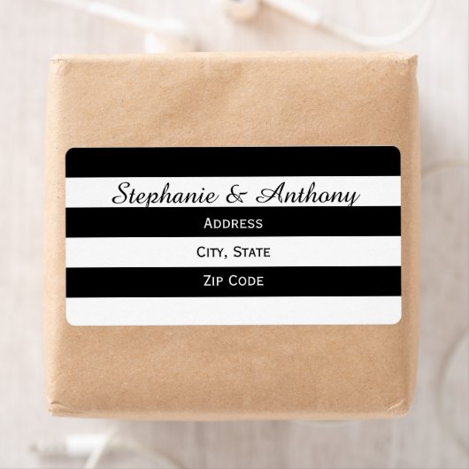 Étiquette Mariage rayé noir et blanc (En situation)