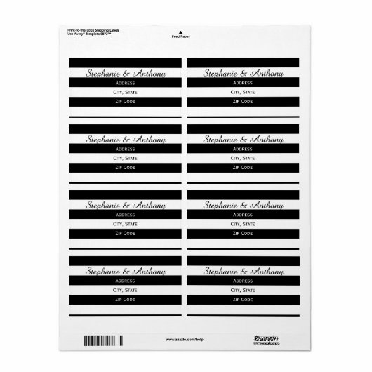 Étiquette Mariage rayé noir et blanc (Feuille entière)
