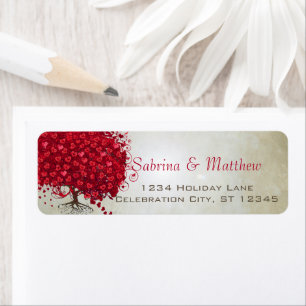 Étiquette Mariage Red Heart Leaf Tree Adresse de retour
