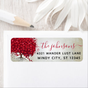 Étiquette Mariage Red Heart Leaf Tree Adresse de retour