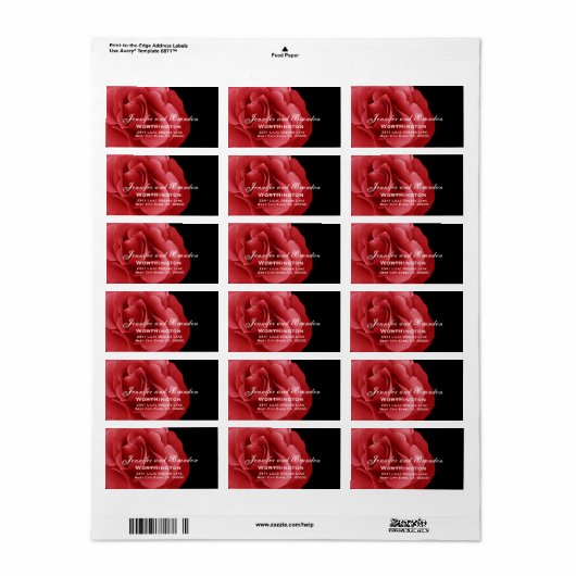 Étiquette Mariage Red Rose (Feuille entière)