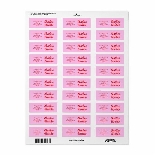 Étiquette Mariage Rétro rose et rouge écriture man (Feuille entière)