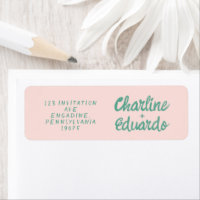 Étiquette Mariage Rétro rose et vert écriture manu