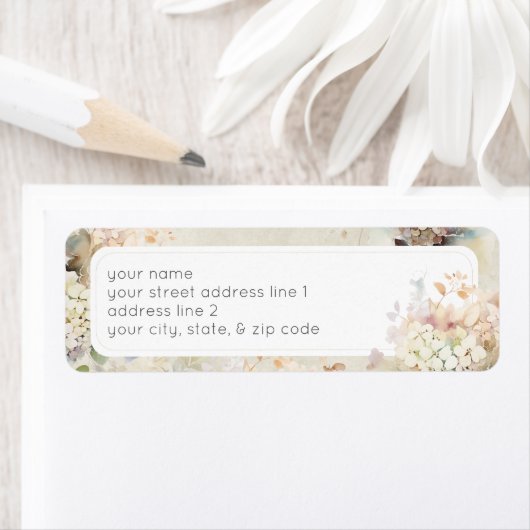 Étiquette Mariage Romantique Neutre Vintage Hydrangeas (En situation)