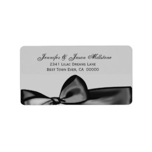 Étiquette Mariage romantique Silver Grey Black Bow