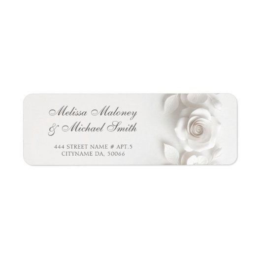 Étiquette Mariage Roses Fleurs 3D Blanches (Devant)
