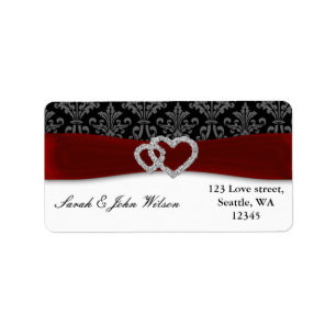 Étiquette mariage rouge diamante damask