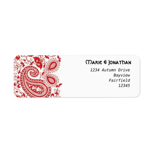 Étiquette Mariage rouge et blanc de Paisley