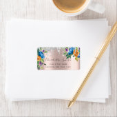 Étiquette Mariage RSVP Lecteurs Argent Rose Floral (En situation)