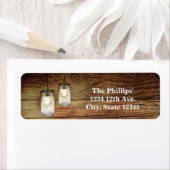 Étiquette Mariage rustique en bois et bocaux Mason Lumière (En situation)