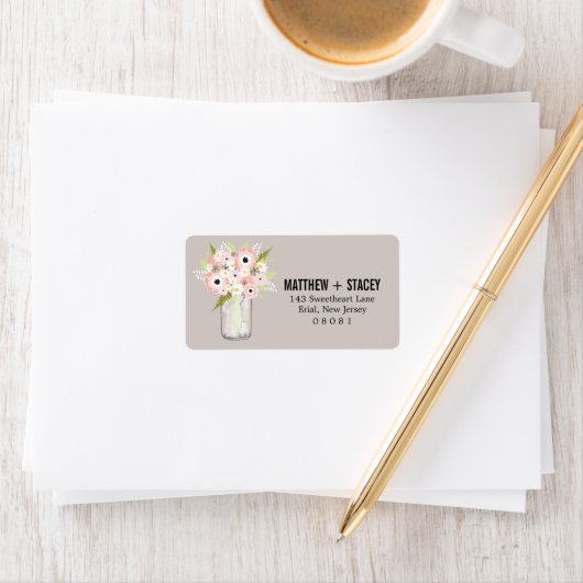 Étiquette Mariage rustique Mason Jar et Floral (En situation)