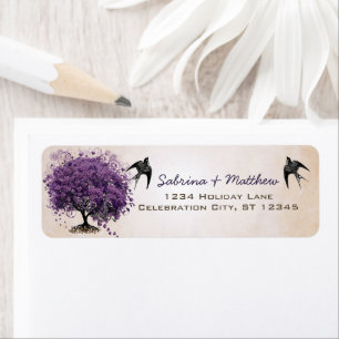 Étiquette Mariage simple Peachy Purple Heart Leaf Tree Étiqu