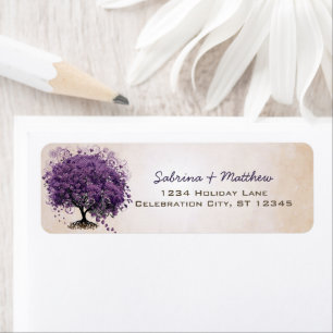 Étiquette Mariage simple Peachy Purple Heart Leaf Tree Étiqu