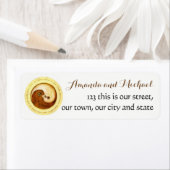 Étiquette MARIAGE STICKERS-LABELS. Colombes de YinYang d'or (En situation)