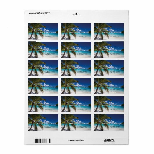 Étiquette Mariage Tropical Beach Palm (Feuille entière)