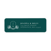Étiquette Mariage Turquoise foncé Monogram Crest Adresse de  (Devant)